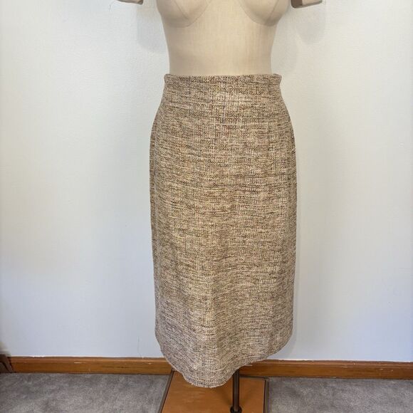 VTG Textured Two Piece Skirt Suit Set Beige Tan Career Work Wear Old Money - Picture 2 of 12